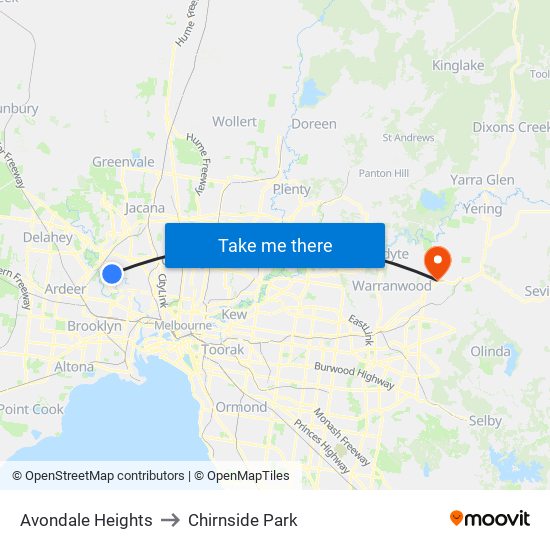 Avondale Heights to Chirnside Park map