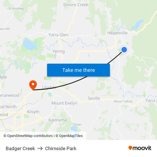 Badger Creek to Chirnside Park map