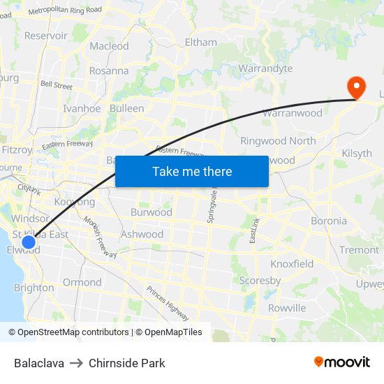 Balaclava to Chirnside Park map