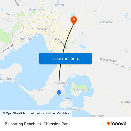 Balnarring Beach to Chirnside Park map