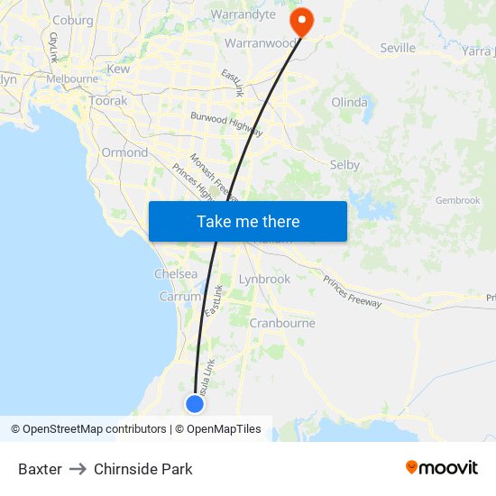 Baxter to Chirnside Park map