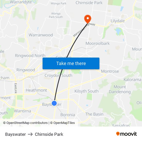 Bayswater to Chirnside Park map