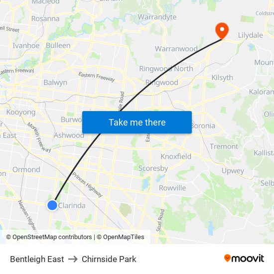 Bentleigh East to Chirnside Park map