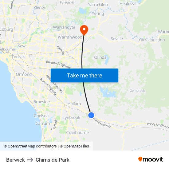 Berwick to Chirnside Park map