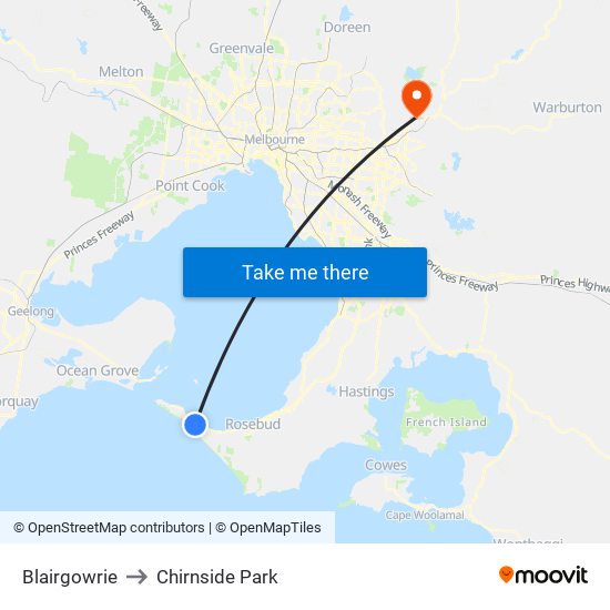 Blairgowrie to Chirnside Park map