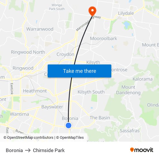 Boronia to Chirnside Park map