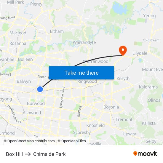 Box Hill to Chirnside Park map