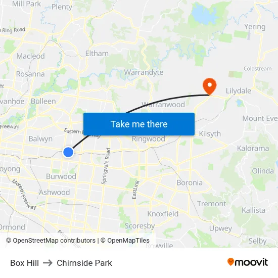 Box Hill to Chirnside Park map