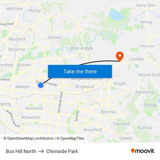 Box Hill North to Chirnside Park map