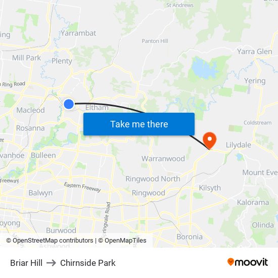 Briar Hill to Chirnside Park map