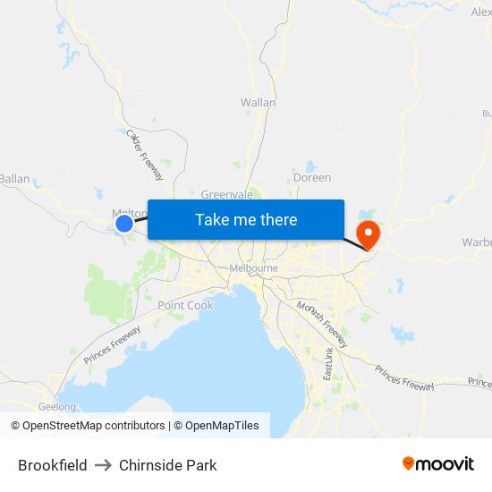 Brookfield to Chirnside Park map