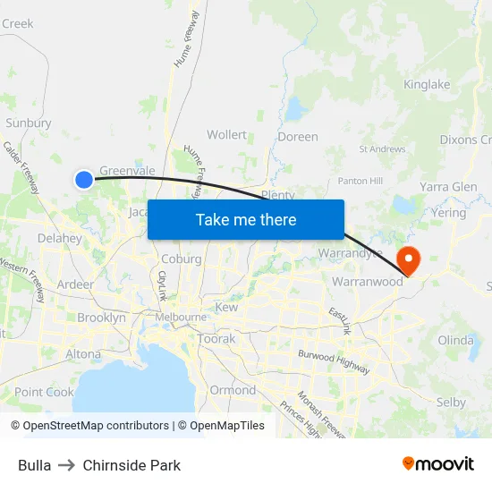 Bulla to Chirnside Park map