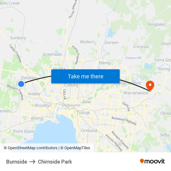 Burnside to Chirnside Park map