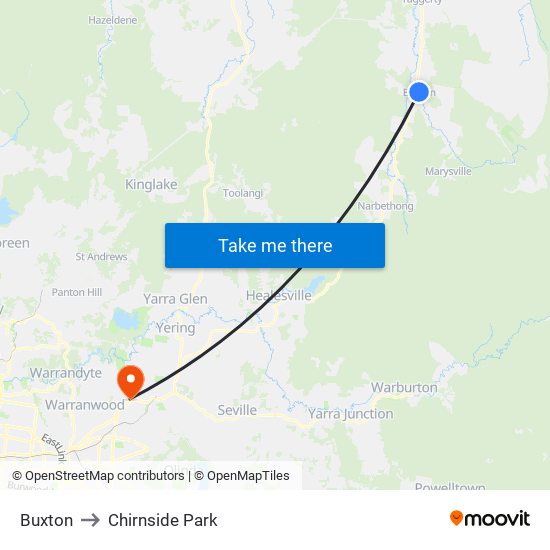 Buxton to Chirnside Park map