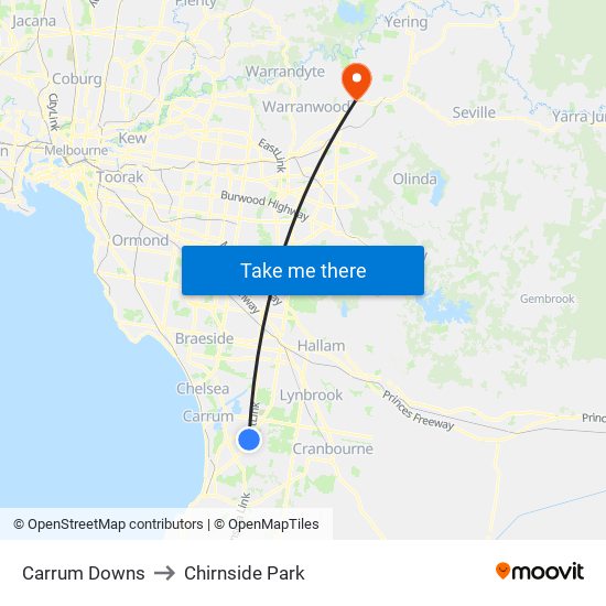 Carrum Downs to Chirnside Park map