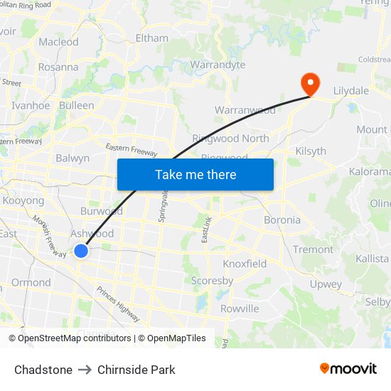 Chadstone to Chirnside Park map