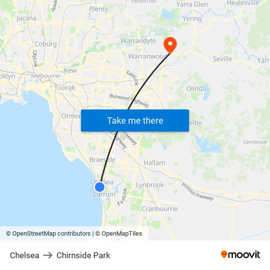 Chelsea to Chirnside Park map