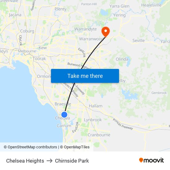 Chelsea Heights to Chirnside Park map
