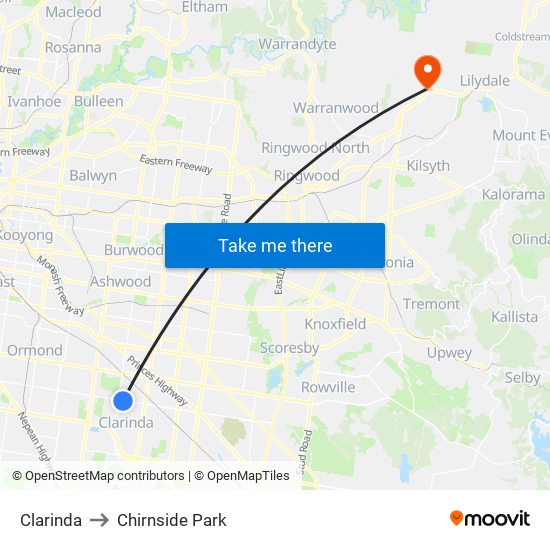 Clarinda to Chirnside Park map