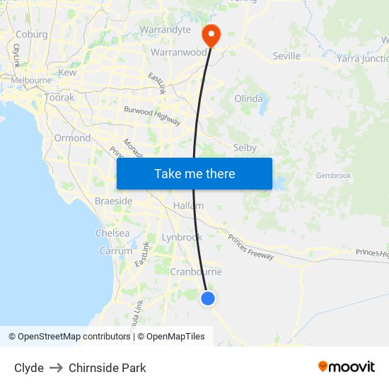 Clyde to Chirnside Park map