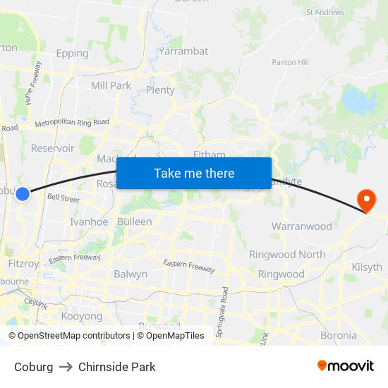 Coburg to Chirnside Park map