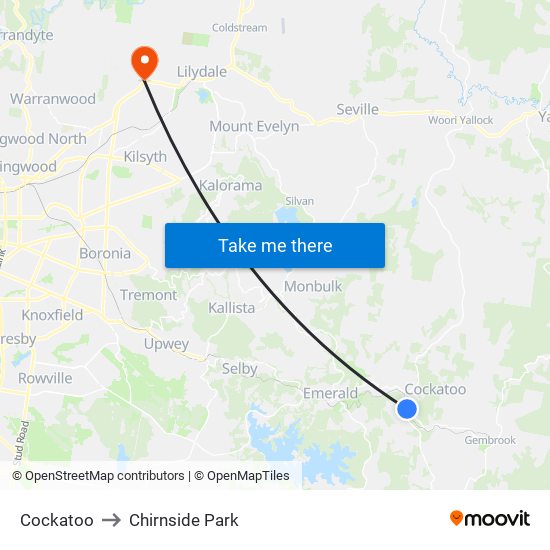 Cockatoo to Chirnside Park map