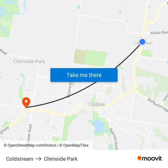 Coldstream to Chirnside Park map