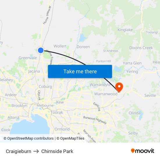 Craigieburn to Chirnside Park map