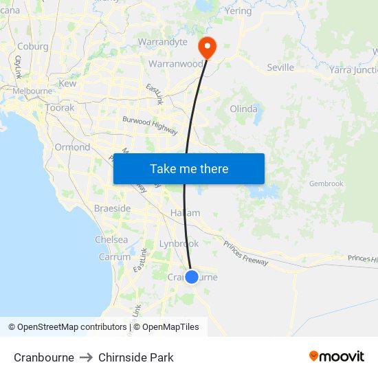 Cranbourne to Chirnside Park map