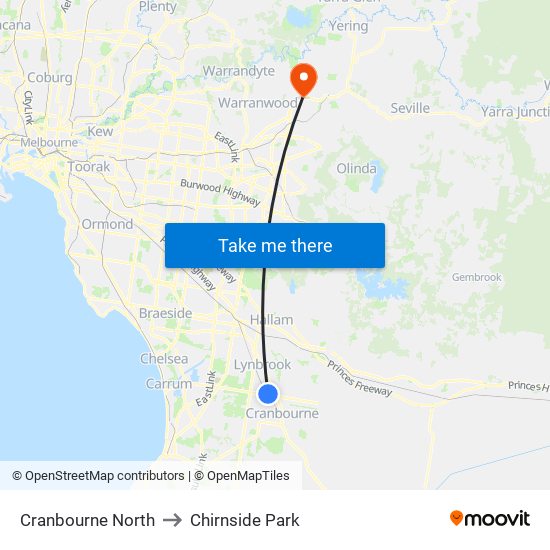 Cranbourne North to Chirnside Park map