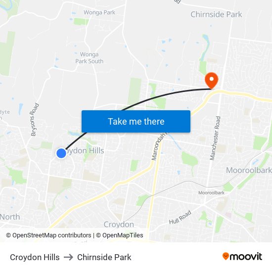 Croydon Hills to Chirnside Park map