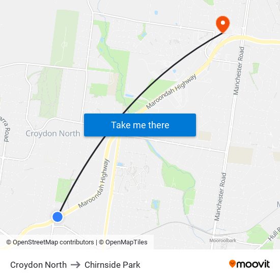 Croydon North to Chirnside Park map