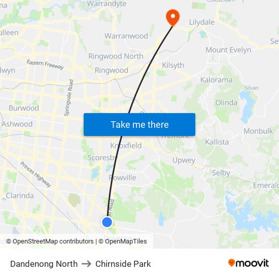 Dandenong North to Chirnside Park map