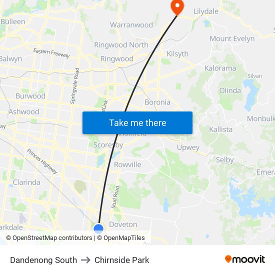 Dandenong South to Chirnside Park map