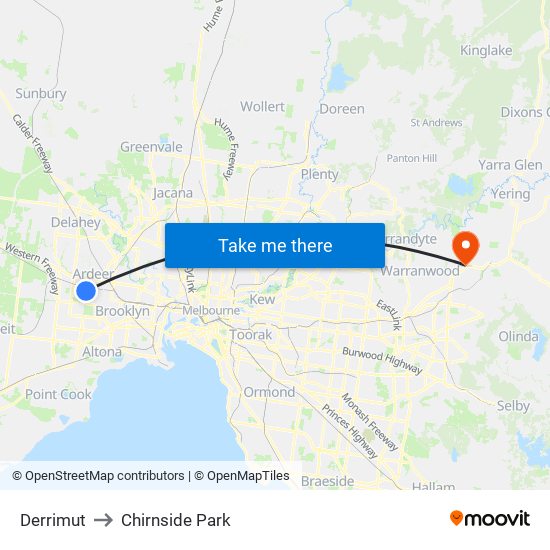 Derrimut to Chirnside Park map