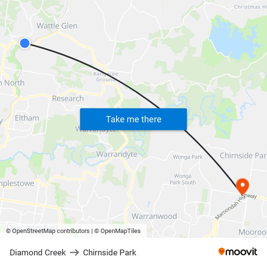 Diamond Creek to Chirnside Park map