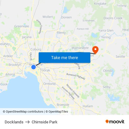 Docklands to Chirnside Park map