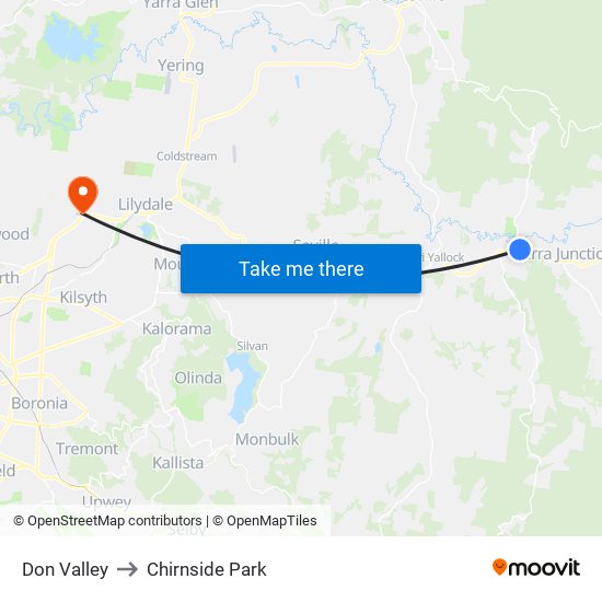 Don Valley to Chirnside Park map