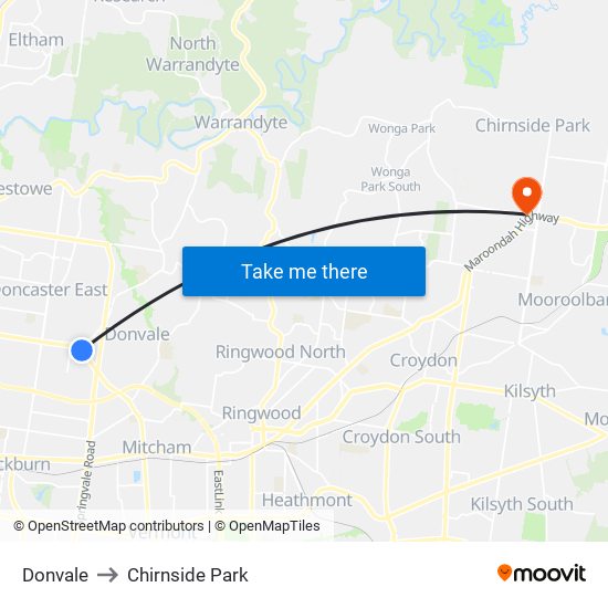 Donvale to Chirnside Park map