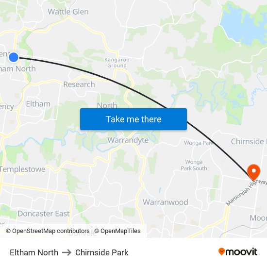 Eltham North to Chirnside Park map