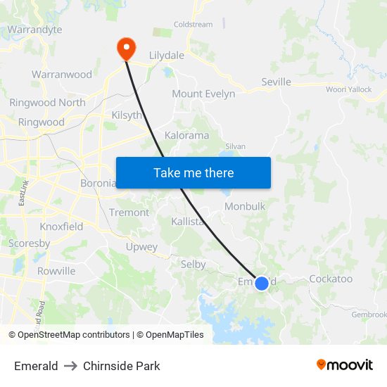 Emerald to Chirnside Park map