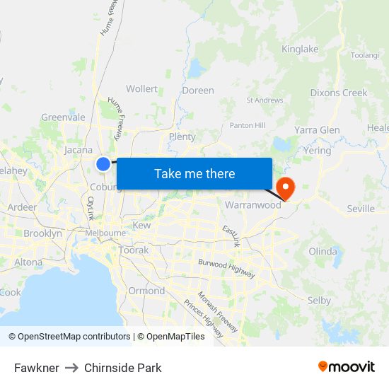 Fawkner to Chirnside Park map