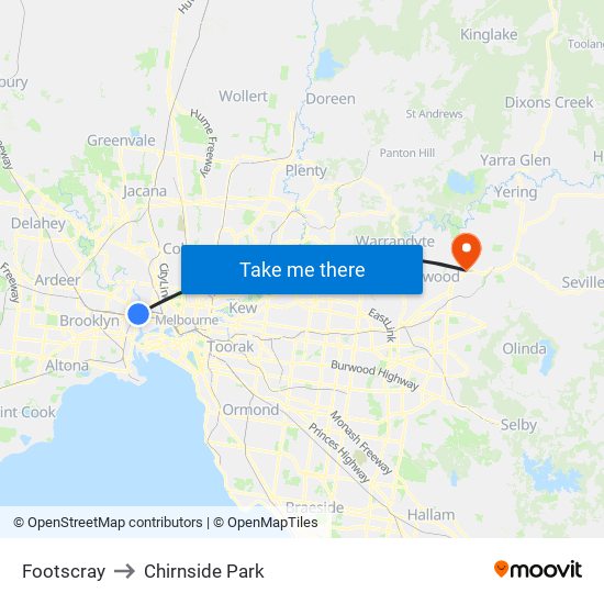 Footscray to Chirnside Park map