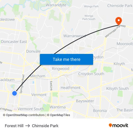 Forest Hill to Chirnside Park map