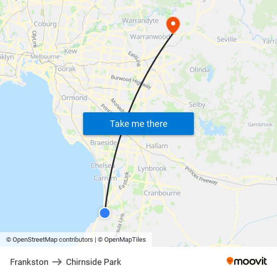 Frankston to Chirnside Park map