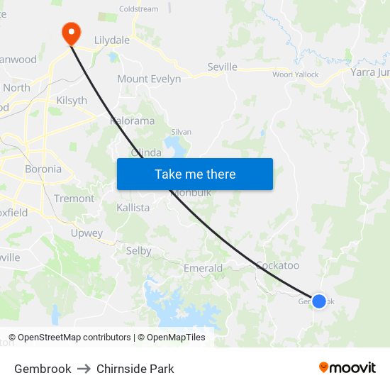 Gembrook to Chirnside Park map