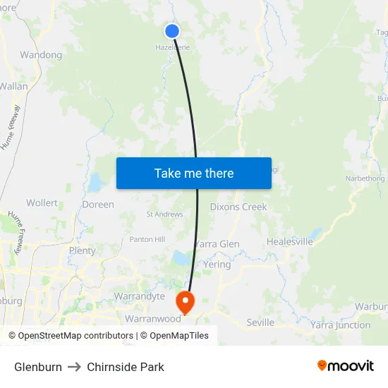 Glenburn to Chirnside Park map