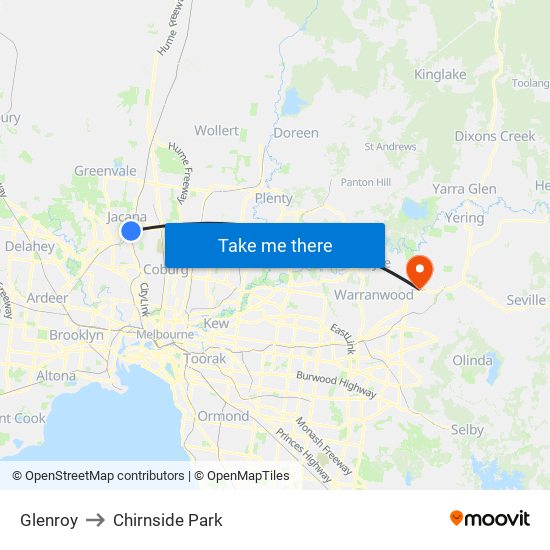 Glenroy to Chirnside Park map