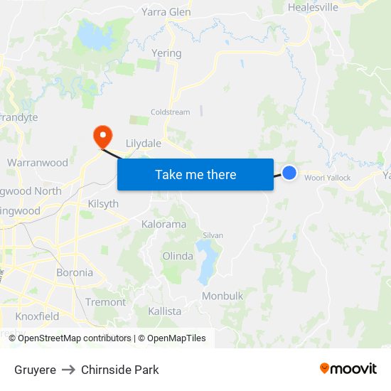 Gruyere to Chirnside Park map