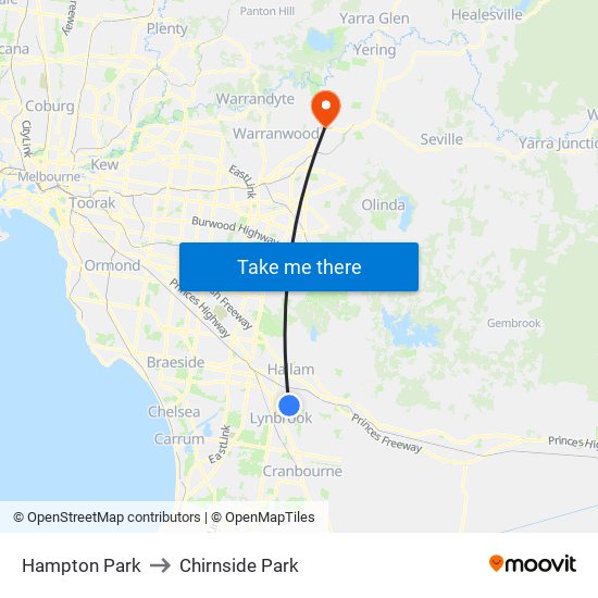 Hampton Park to Chirnside Park map